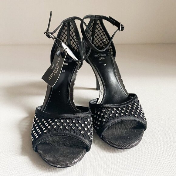 Zara Into the Night Black Mesh Rhinestone Open Toe Sexy Heels 36 NWT - Picture 6 of 8